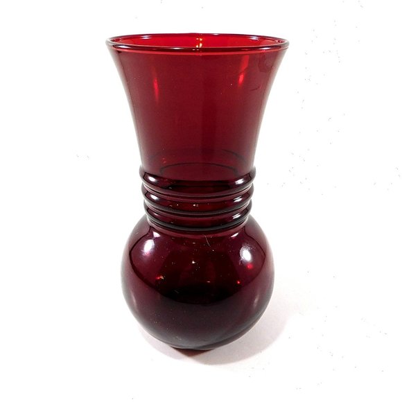 Vintage Anchor Hocking Vase Royal Ruby Red Harding R3345 Rings Art Deco Style - Picture 4 of 7